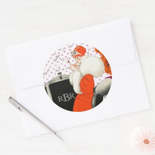 1920年代のシックなパリのファッションモデルとカーイメージ ラウンドシール (封筒)