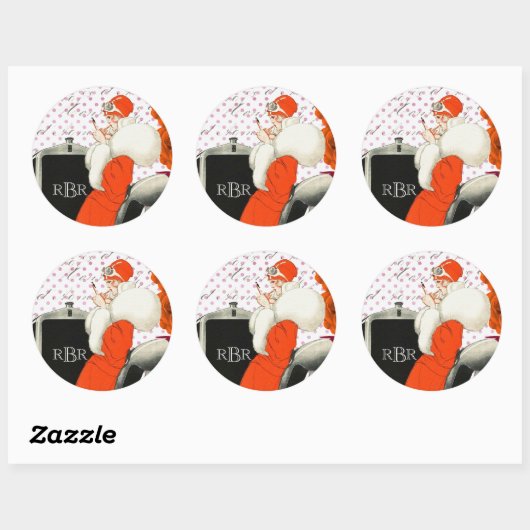 1920年代のシックなパリのファッションモデルとカーイメージ ラウンドシール (シート)