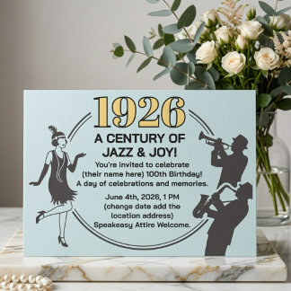 1920年代のスピークイージー+フラッパー風 100歳の誕生日パーティーカード 招待状