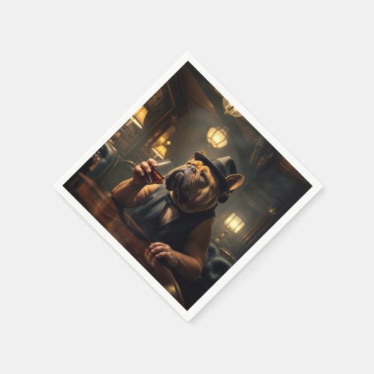 1920年代のスペークレイシーでウイスキーを飲むブルドッグ スタンダードカクテルナプキン (角)