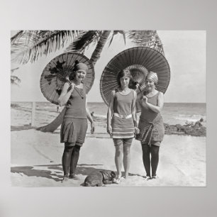 1920年代のビーチの女性たち ビンテージ写真 ポスター