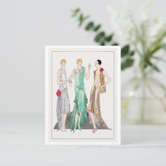 1920年代のファッションプレートの夕べガウン ポストカード (スタンド正面)