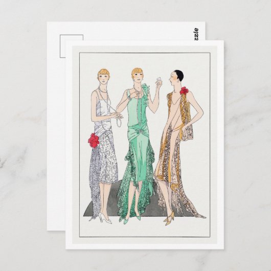 1920年代のファッションプレートの夕べガウン ポストカード (正面/裏面)