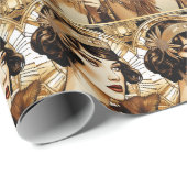 1920年代のフラッパーガール グレートギャッツビー ブラック ゴールド ブラウン ラッピングペーパー (ロールコーナー)