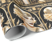 1920年代のフラッパーガール グレートギャツビー ブラックゴールドパーティ ラッピングペーパー (ロールコーナー)