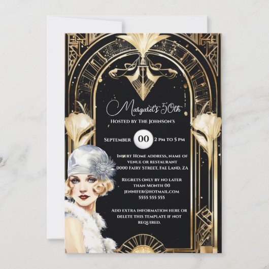 1920年代のフラッパー女の子は20代のアートデコシック 招待状 (正面)