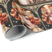 1920年代のフラッパー女の子ギャツビー素晴らしブラック金ゴールドレッド ラッピングペーパー (ロールコーナー)