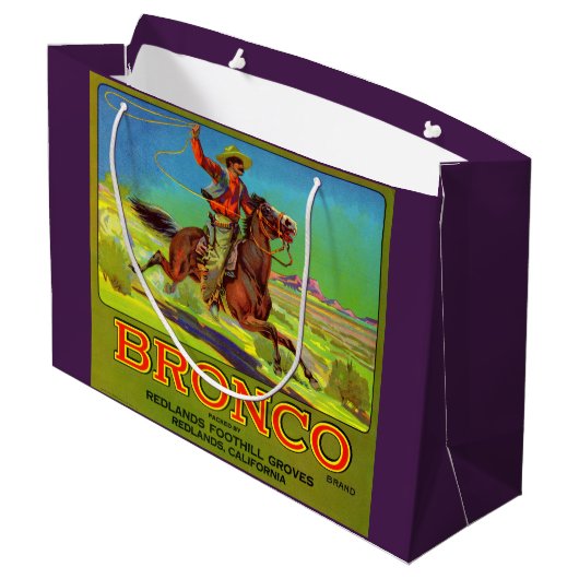1920年代のブロンコ果物箱ラベル印刷 ラージペーパーバッグ (裏面アングル)