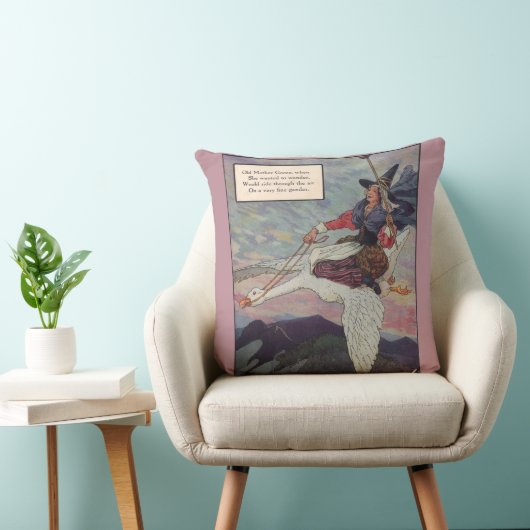 1920年代のマザーグースが巨大なガチョウに乗る クッション (椅子)