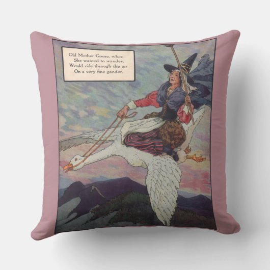 1920年代のマザーグースが巨大なガチョウに乗る クッション (裏面)