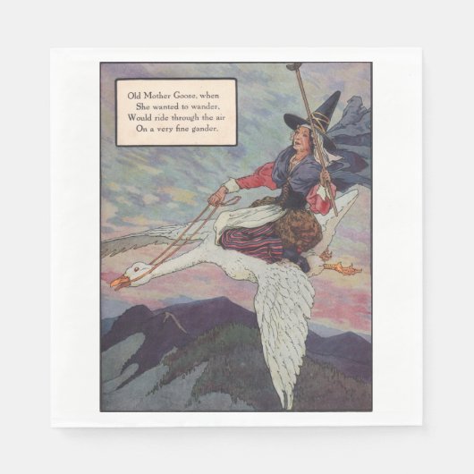 1920年代のマザーグースが巨大なガチョウに乗る スタンダードランチョンナプキン (正面)