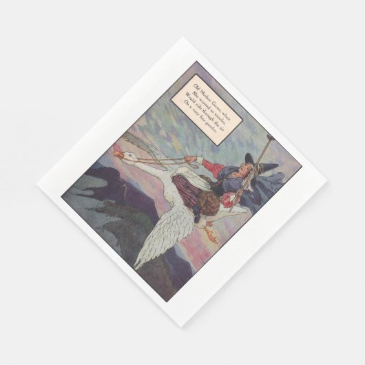 1920年代のマザーグースが巨大なガチョウに乗る スタンダードランチョンナプキン (角)