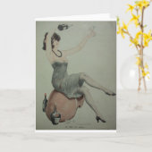 1920年代のレギースタイルのフラッパー、ワインボトルを持つパリの女性 カード (黄色い花)