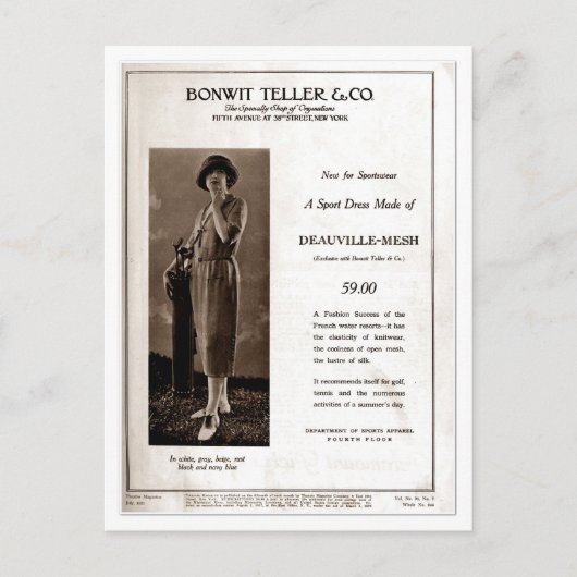 1920年代のレディースファッション広告：ゴルフウェア ポストカード (正面)