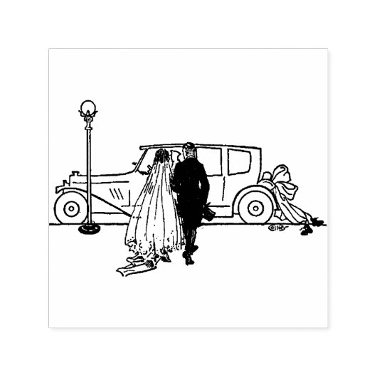 1920年代のヴィンテージの花嫁と新郎 セルフインキングスタンプ (デザイン)