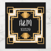 1920年代のヴィンテージアールデコカップルのイニシャル ワインラベル (シングルラベル)