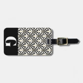 1920年代のヴィンテージアールデコファンとイニシャルレター ラゲッジタグ (正面横)