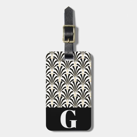 1920年代のヴィンテージアールデコファンとイニシャルレター ラゲッジタグ (正面縦)