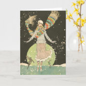 1920年代のヴィンテージウィメンアイススケーカラフルター カード (黄色い花)