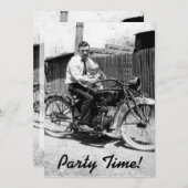 1920年代のヴィンテージオートバイの誕生日 招待状 (正面/裏面)