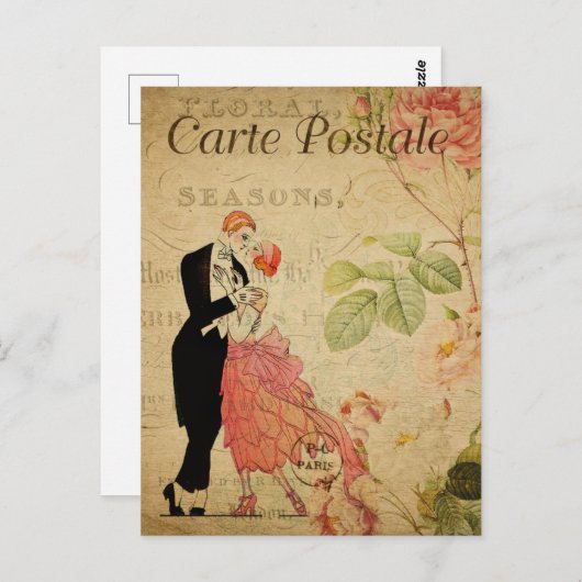 1920年代のヴィンテージ踊りカップル ポストカード (正面/裏面)