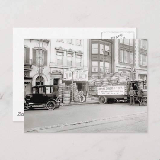1920年代の古いタイヤショップ ポストカード (正面/裏面)