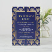 1920年代の大晦日ガッツビーパーティー ネイビーゴールド扇子 招待状 (スタンド正面)