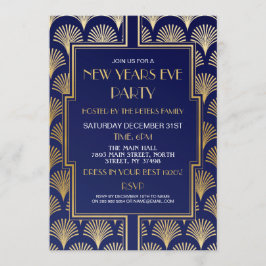 1920年代の大晦日ガッツビーパーティー ネイビーゴールド扇子 招待状
