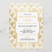 1920年代の大晦日ガッツビーパーティー ホワイトゴールドの扇子 招待状 (正面/裏面)