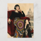 1920年代の女性が赤い椅子に座る ポストカード (正面)