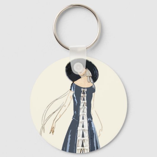 1920年代の女性のファッションドレスと帽子 キーホルダー (正面)
