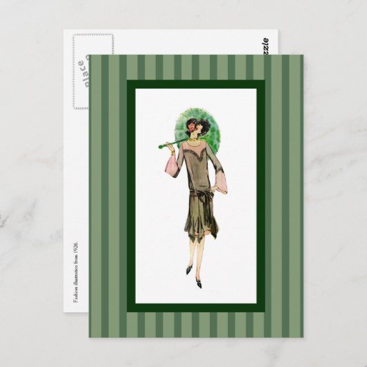 1920年代の女性(緑のストライプ女性) ポストカード (正面/裏面)