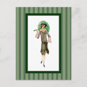1920年代の女性(緑のストライプ女性) ポストカード (正面)