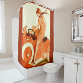 1920年代の女性、車と犬 シャワーカーテン (インサイチュ)