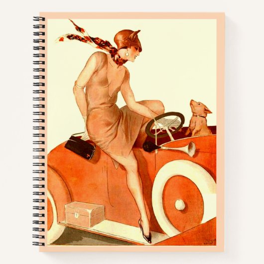 1920年代の女性、車と犬 ノートブック (正面)