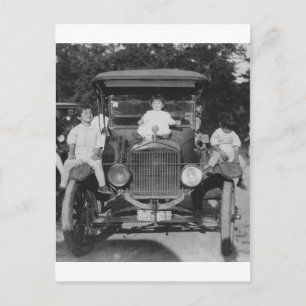1920年代の子供たちと自動車 ポストカード