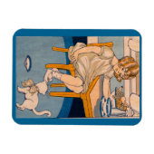 1920年代の小さな女の子と彼女の幼い白猫 マグネット (横)