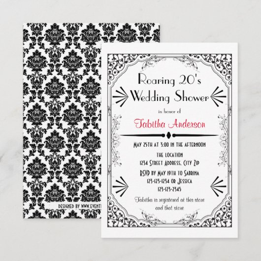 1920年代の歓呼 - 3x5 ウェディングシャワー 招待状 (正面/裏面)