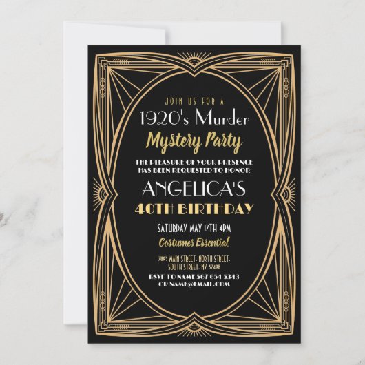 1920年代の殺人ミステリー誕生日ディナーパーティー 招待状 (正面)