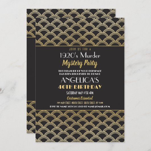 1920年代の殺人謎ディナー誕生日パーティー 招待状 (正面/裏面)