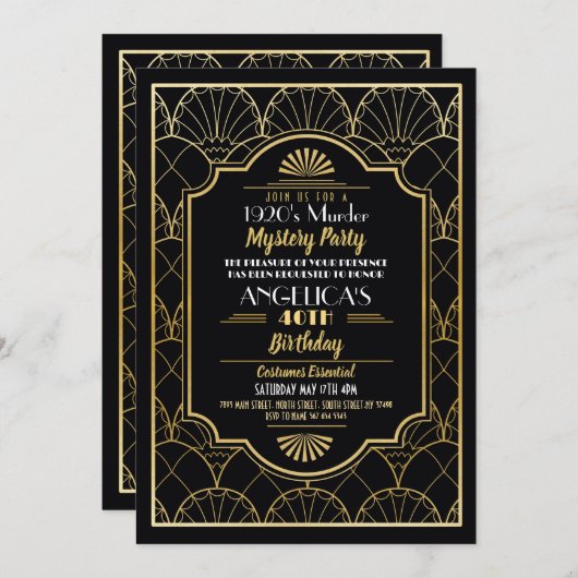 1920年代の殺人謎ディナー誕生日パーティー 招待状 (正面/裏面)