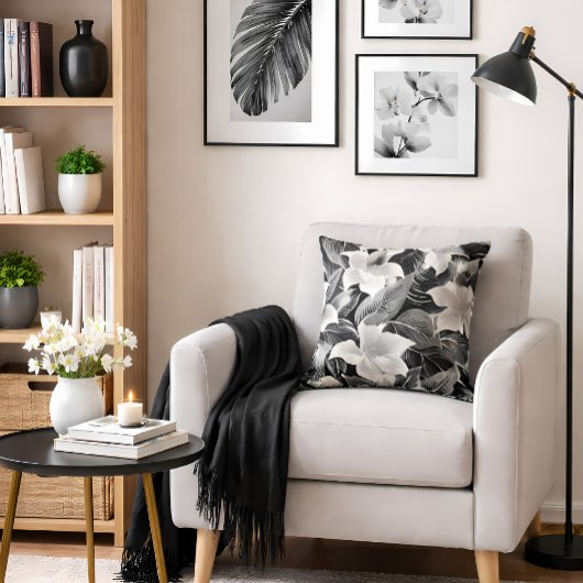 1920年代の白黒花 クッション