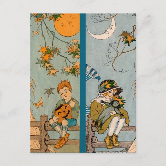 1920年代の秋の少年少女 ポストカード (正面)