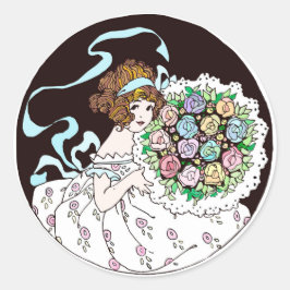 1920年代の花の少女が花束を持って ラウンドシール