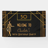 1920年代の誕生日パーティー黒い金ゴールドレトロなアートデコ 横断幕 (横)
