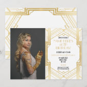 1920年代の誕生日パーティー　ギャツビー　ゴールド　アートデコ 招待状 (正面/裏面)