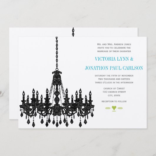 1920年代の豪華なアクアシャンデリア結婚式招待状 招待状 (正面/裏面)