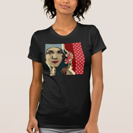1920年代の青い帽子のレディ ポップアート Tシャツ (正面)