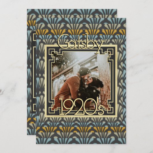1920年代の騒々しい20代ギャツビー写真アールデコ 招待状 (正面/裏面)