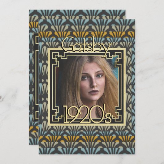 1920年代の騒々しい20代ギャツビー写真アールデコ 招待状 (正面/裏面)